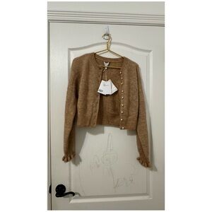 & Other Stories Chic Tan Cardigan with Pearl Buttons
